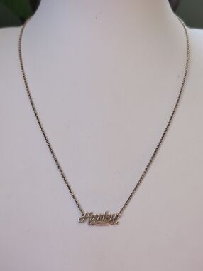 Harley Davidson Gold Plated Sterling Script Necklace With Stone